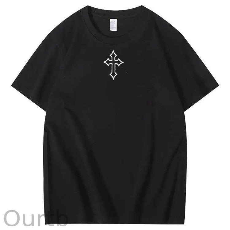 Dark Wind Faith Theme Pattern Print Crew Neck T-Shirt