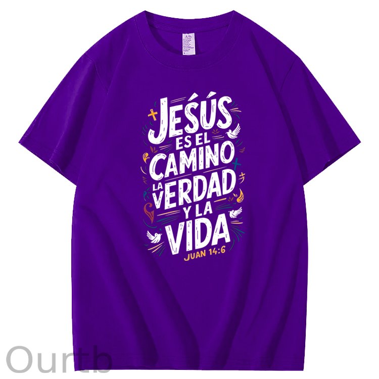 Men'S Casual Summer T-Shirt - Trendy Graphic Print, Round Neck, Machine Washable - White with Inspirational Spanish Quote "JESUS CAMINO Y VIDA", Every funny tshirt short sleeve shirt oversized tshirt