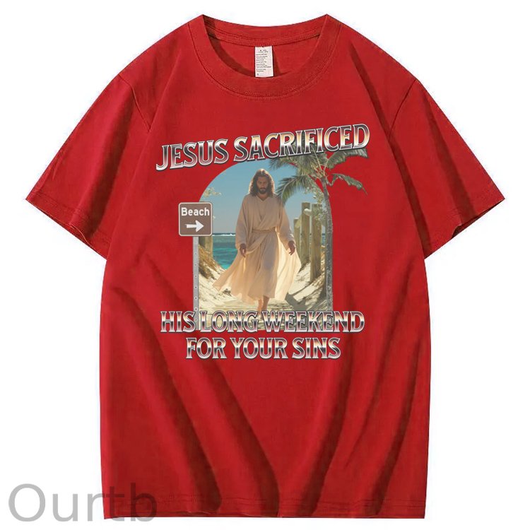 Jesus Sacrifice  Hislong  Weekend  For Your Sins Pattern Print Crew Neck T-Shirt