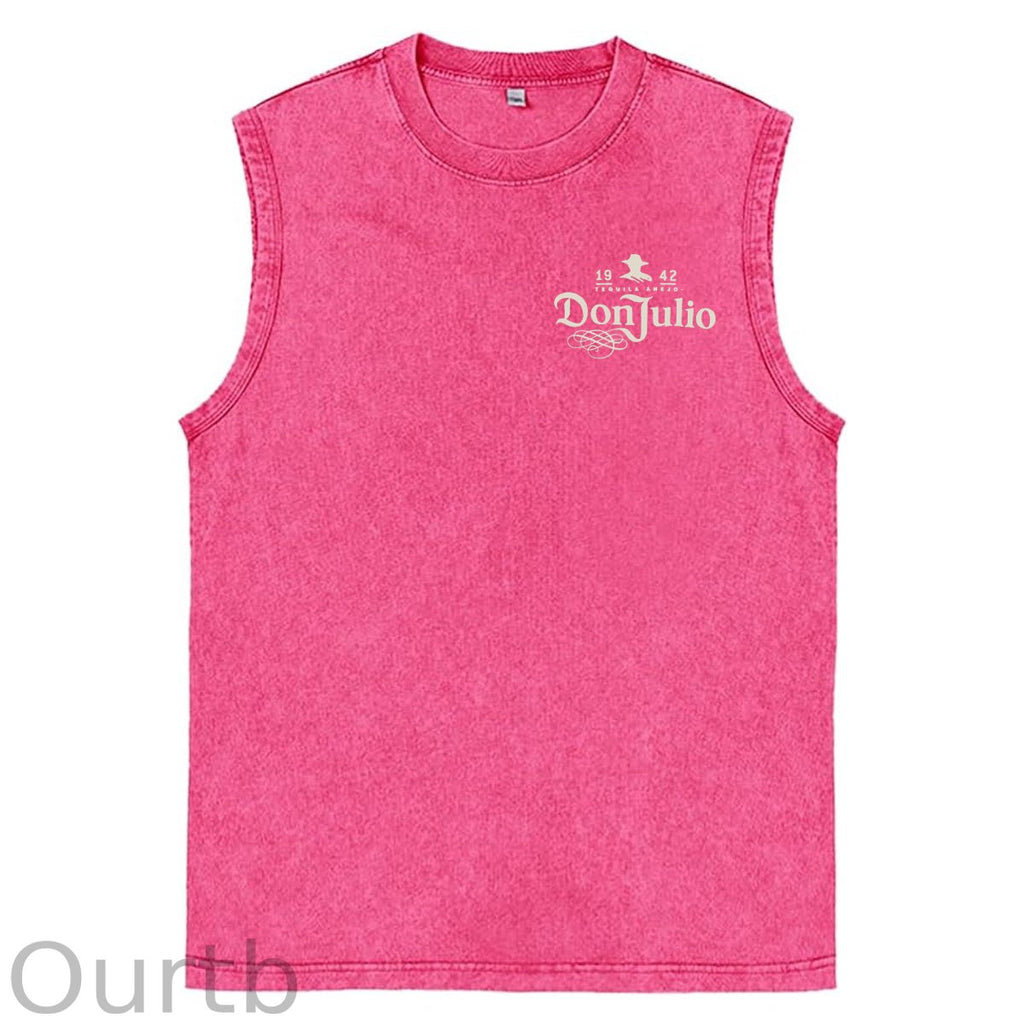 70th Anniversary Pattern Sleeveless Cotton Washed Printed Loose Vest