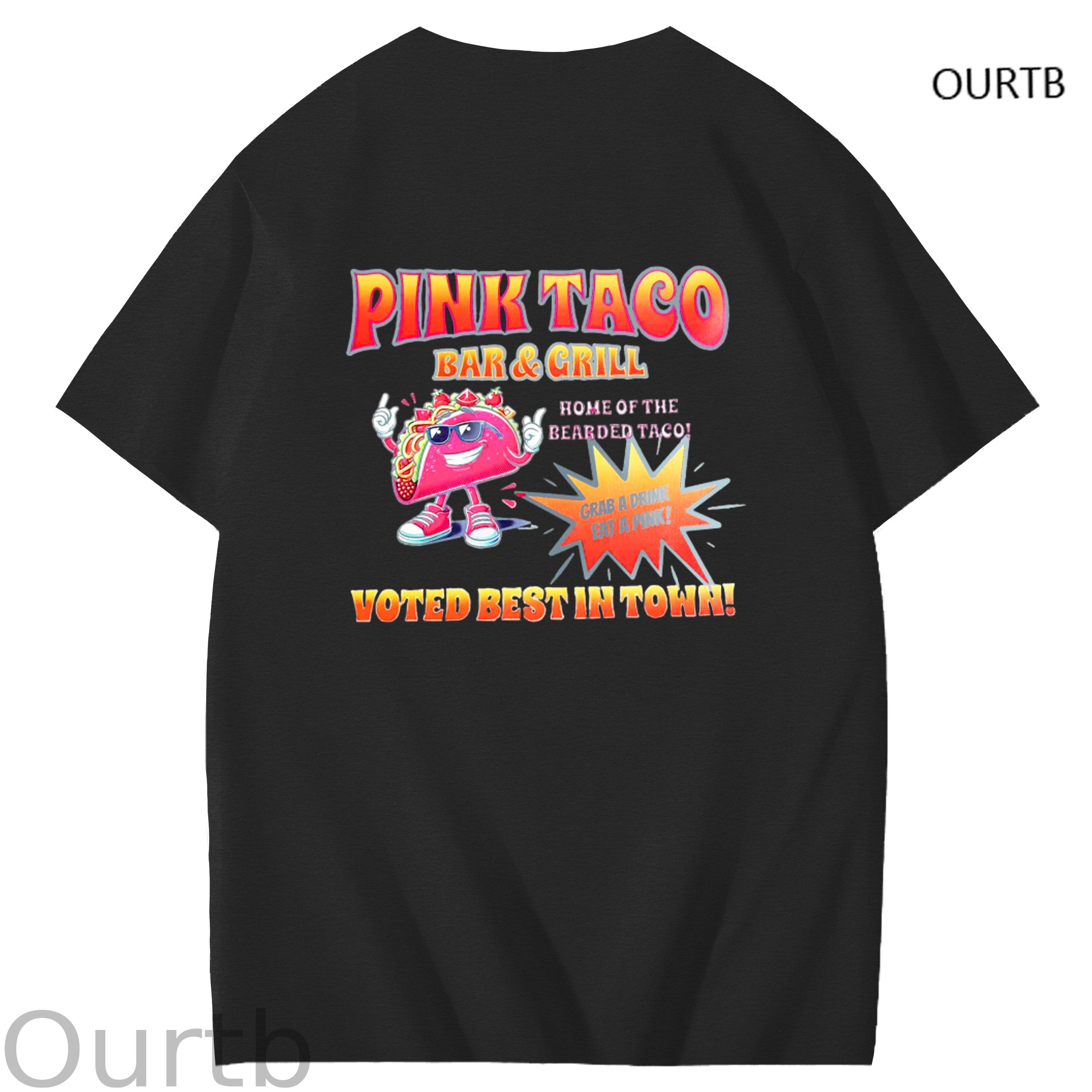 Pink Taco Bar Grill Voted Best In Town Art Pattern Print T-Shirt