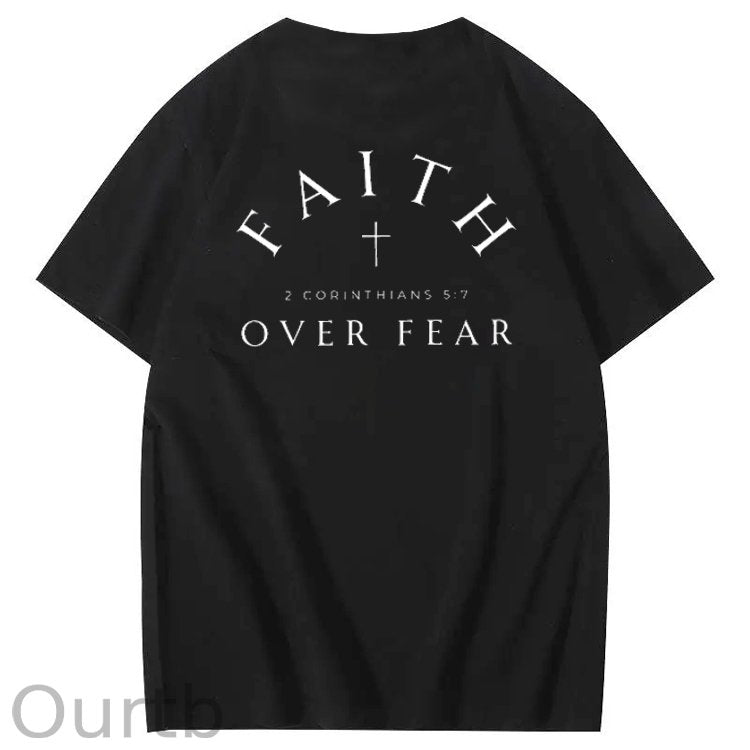 Faith Over  Fear Print Crew Neck T-Shirt