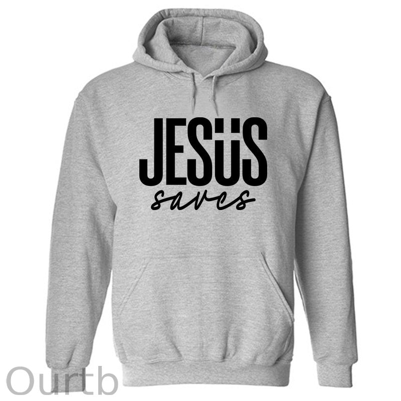 JESUS saves Cotton Hooded Sweatshirt