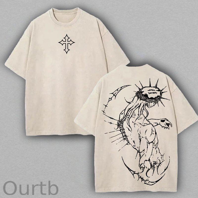 Jesus Cross Washed Cotton T-Shirt