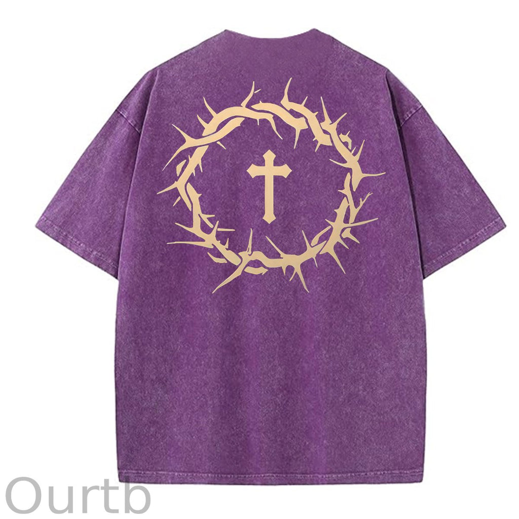 Faith Over Fear  Pattern Washing And Aging Process Crew Neck T-Shirt