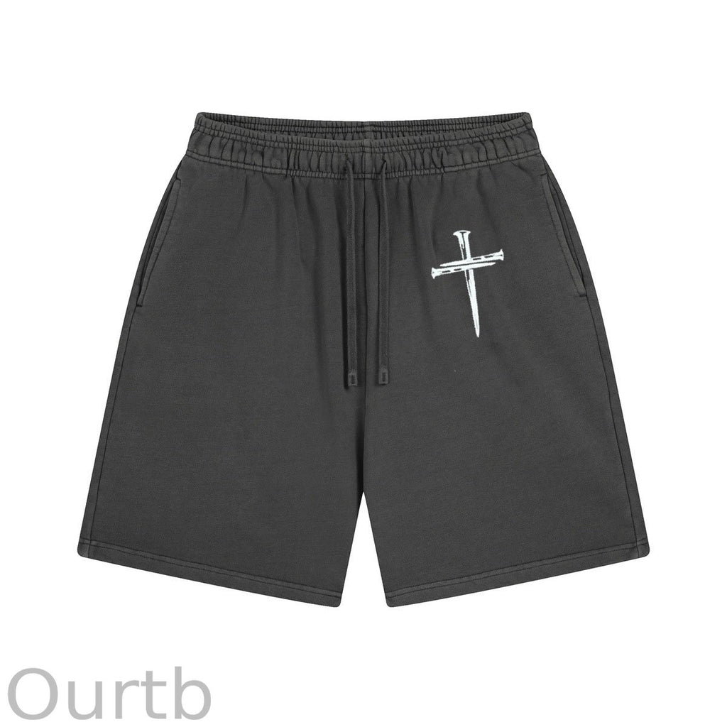 Nails Cross Pattern Print Craft Shorts Pants