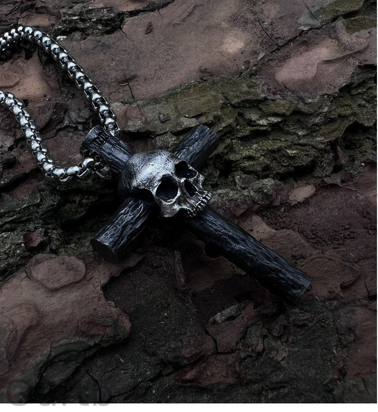 Skeleton Stake Cross Necklace