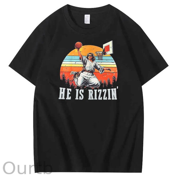 He is Rizzin' Pattern Print Crew Neck T-Shirt