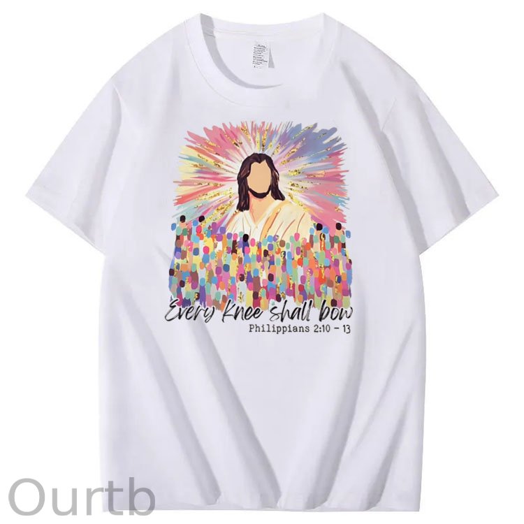 Every Knee Shall Bow Pattern Print Crew Neck T-Shirt