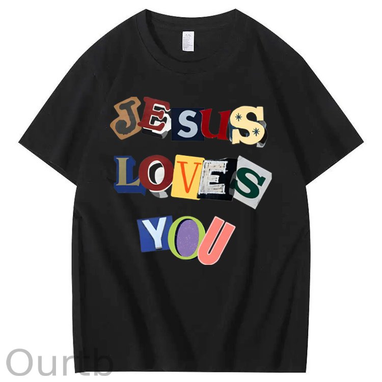 Jesus Loves You  Pattern  Print 100%Cotton T-Shirt