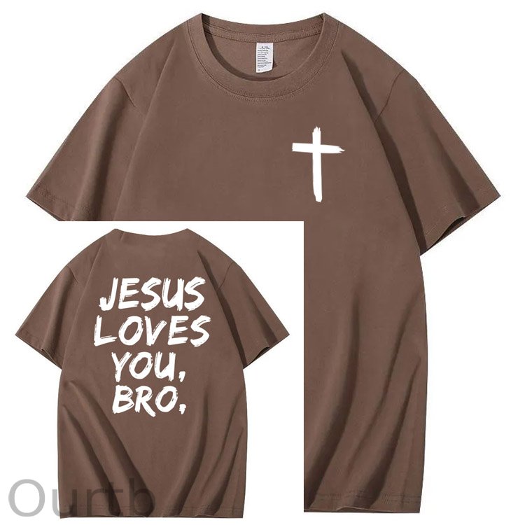 Jesus Loves You Bro Pattern  Print 100%Cotton T-Shirt