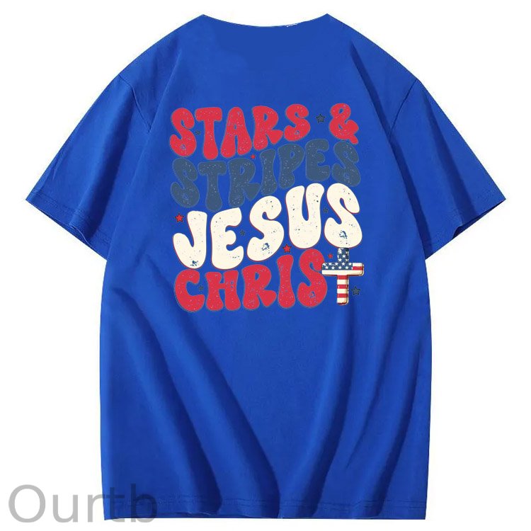 Independence Day Stars&Stripes Jesus Chirs Pattern Print T-Shirt