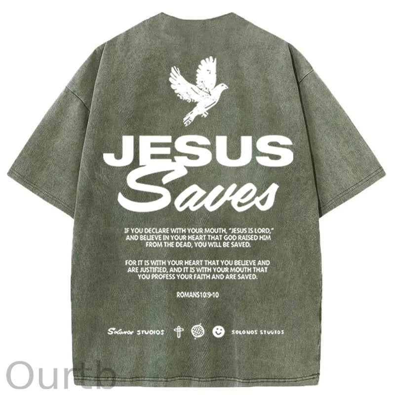 Jesus Saves Washed Cotton T-Shirt