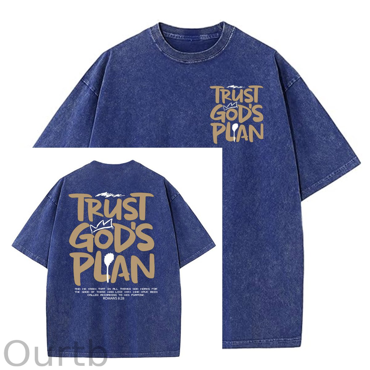 Trust God's Plan Pattern Washing And Aging Process Crew Neck T-Shirt