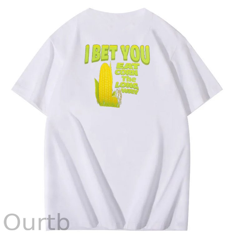 I Bet You  Eat Corn The Long Way  Pattern Print Crew Neck T-Shirt