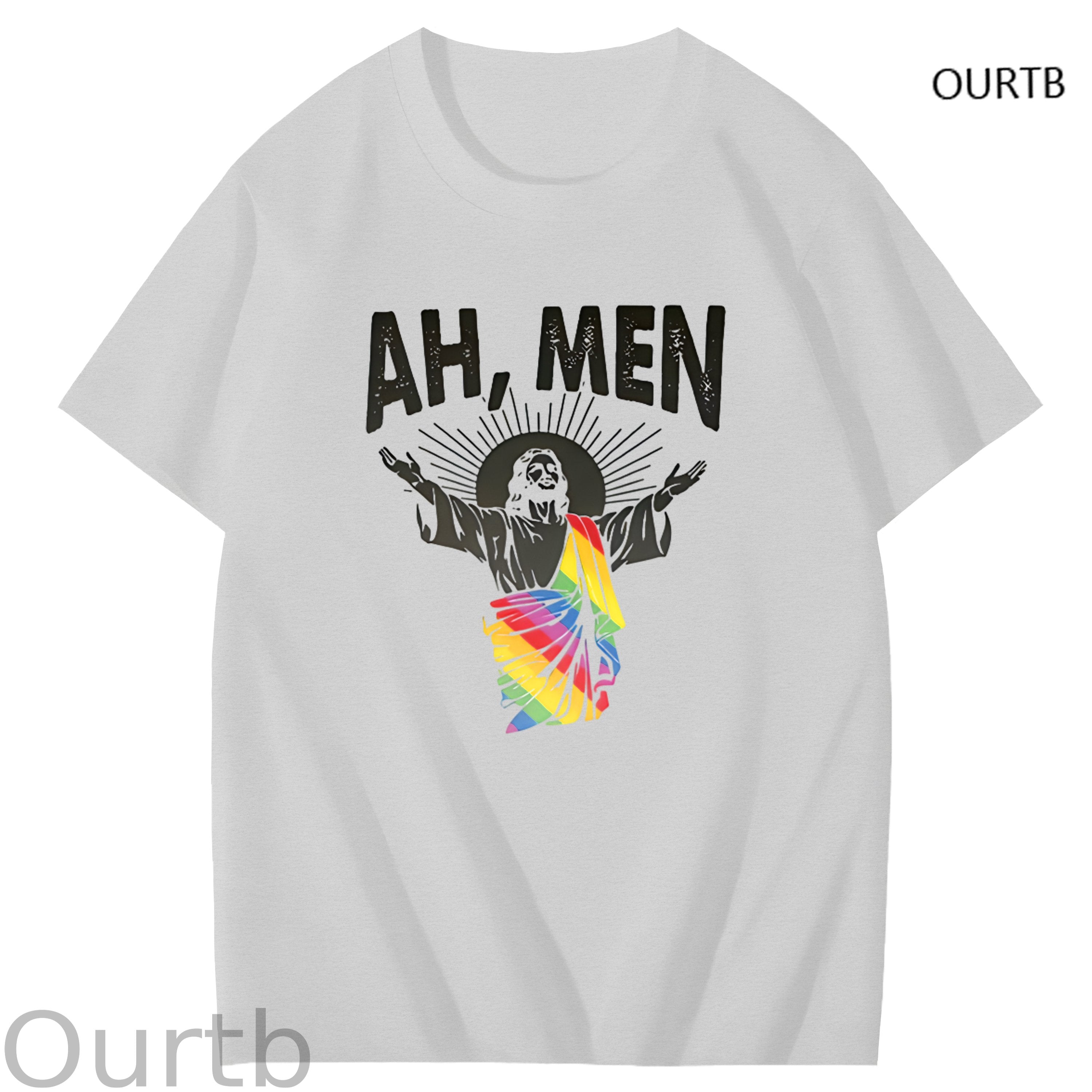 Ah Men Rainbow Jessus Faith Funny Art Pattern Print T-Shirt
