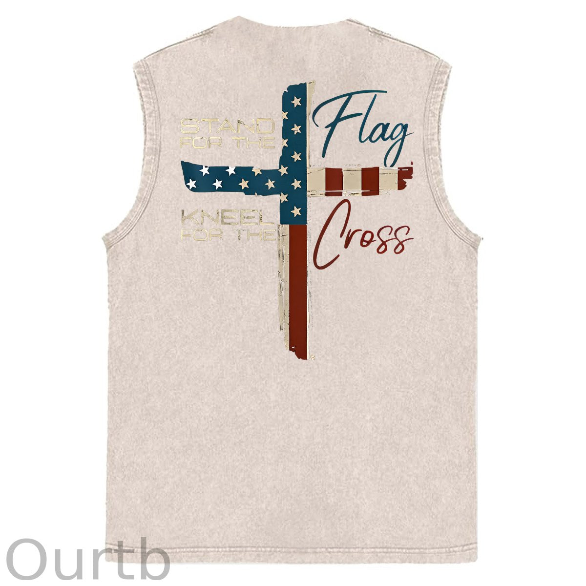 Stand For The Flag Kneel For The Cross 4th Of July Print Washed Cotton Sleeveless Tank Tops