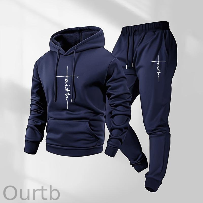 Men's Faith Printed Hoodie and Drawstring Sweatpants Set Two-Piece Set