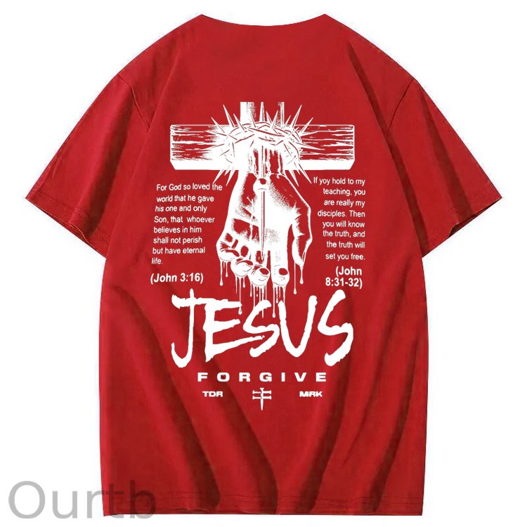Jesus Forgive Pattern Print 100%Cotton T-Shirt