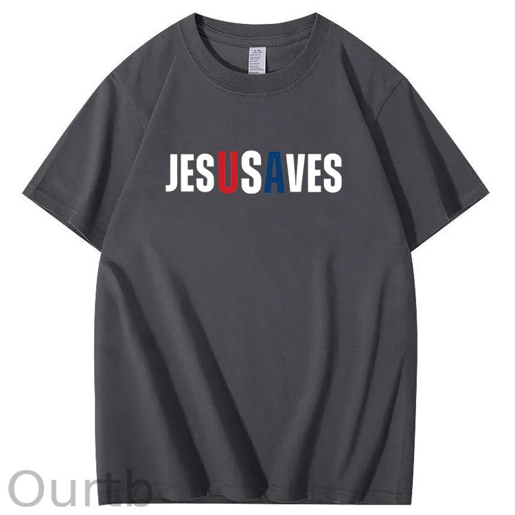 Jesus Saves Usa Pattern Print 100%Cotton T-Shirt