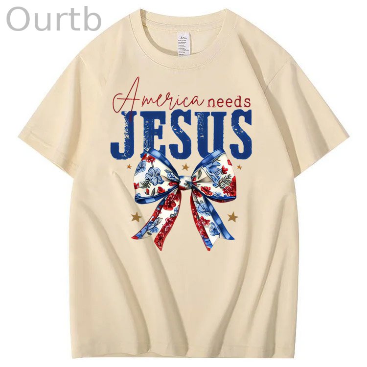 Independence Day America Needs Jesus  Pattern Print T-Shirt