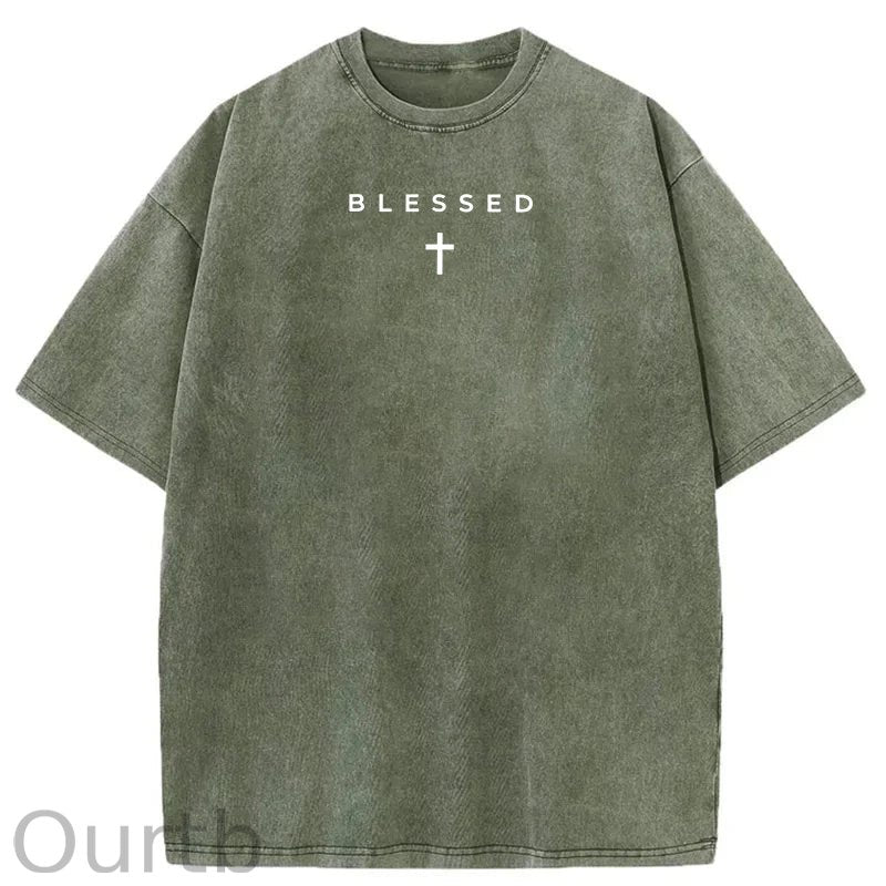 Men's Cross & Letter Print Round Neck Tee, Casual Street Short Sleeve T-shirt for Summer, Men's Top for Daily Wear