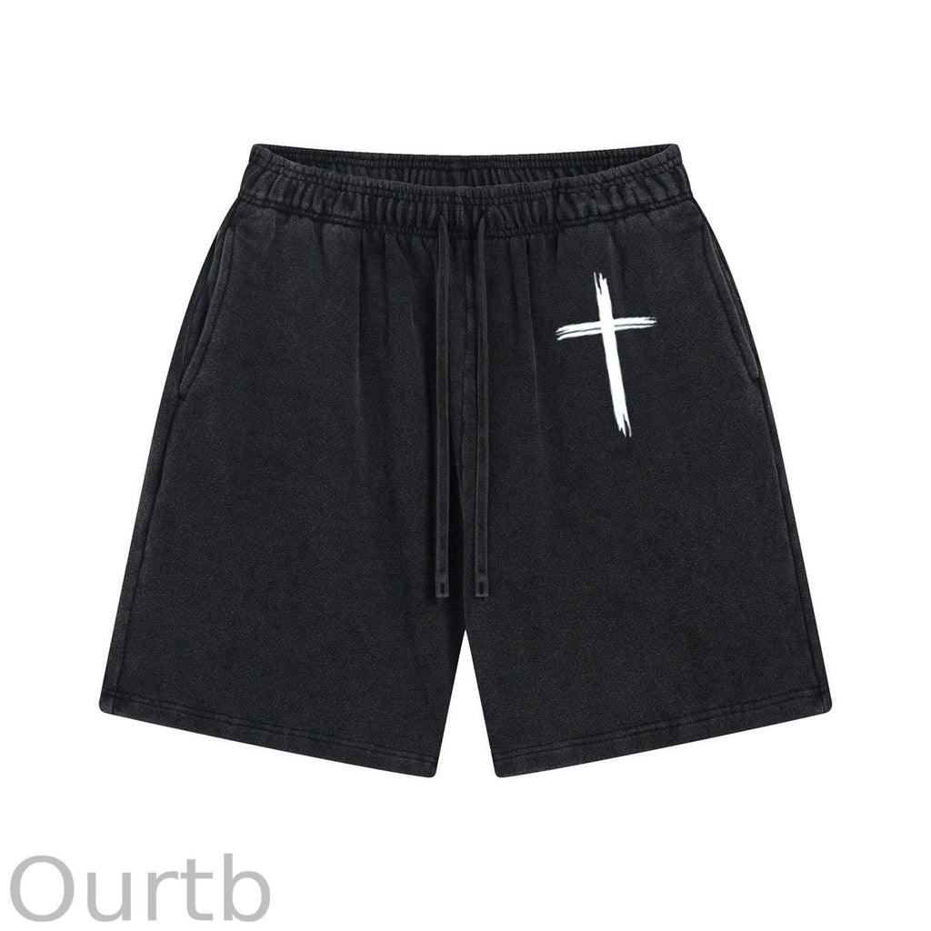 Cross Pattern Print Craft Shorts Pants