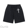 Cross Pattern Print Craft Shorts Pants