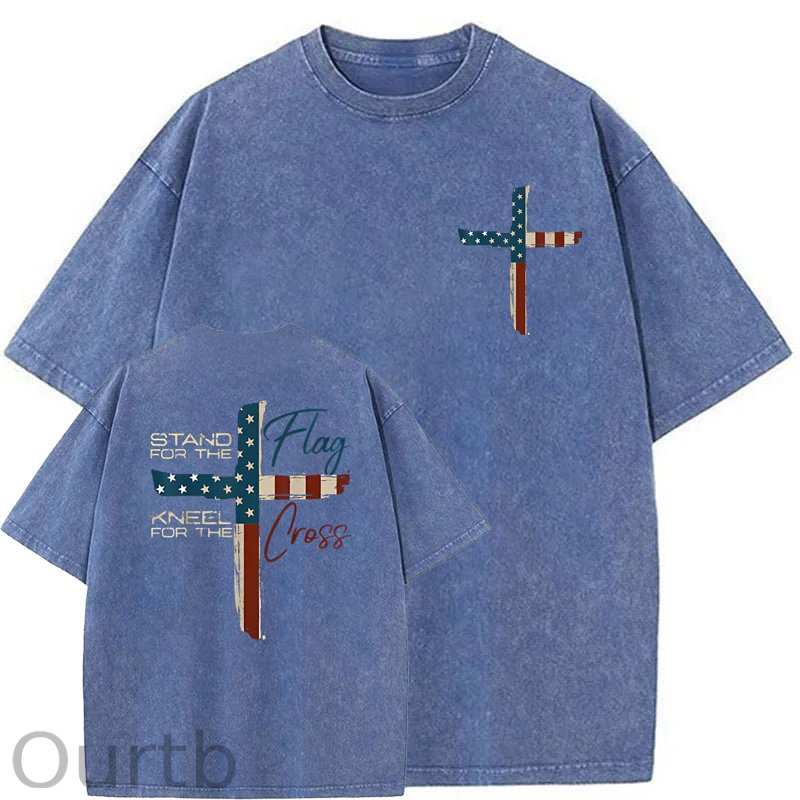 Stand For The Flag Kneel For The Cross 4th Of July Washed T-Shirt