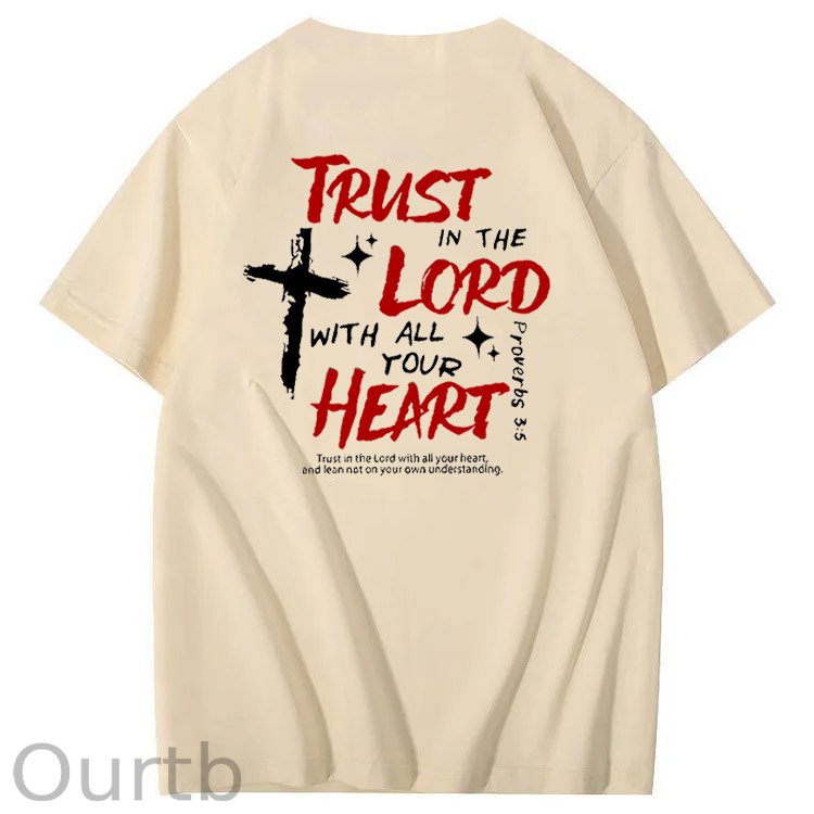 Trust In The  Lord Pattern Print Crew Neck T-Shirt