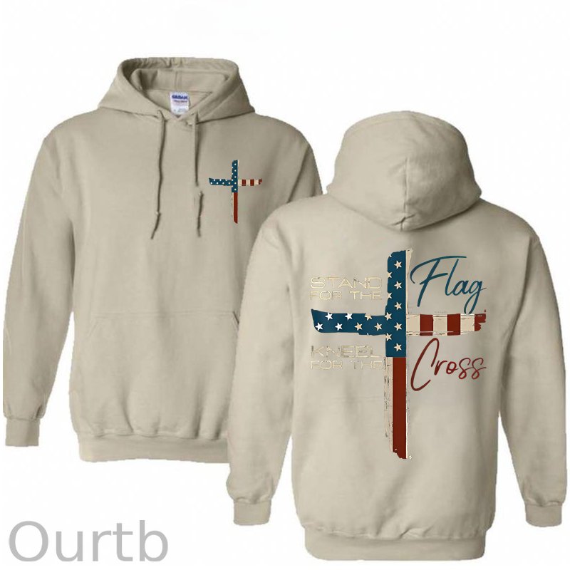 Stand For The Flag Kneel For The Cross 4th Of July Print Hoodie