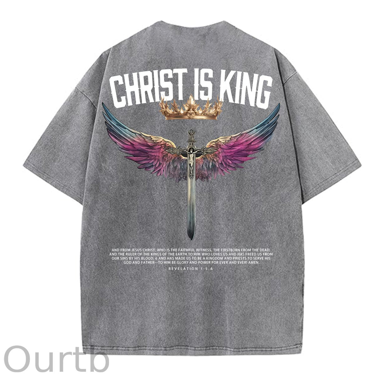 Christ Is King  Pattern Washing And Aging Process Crew Neck T-Shirt
