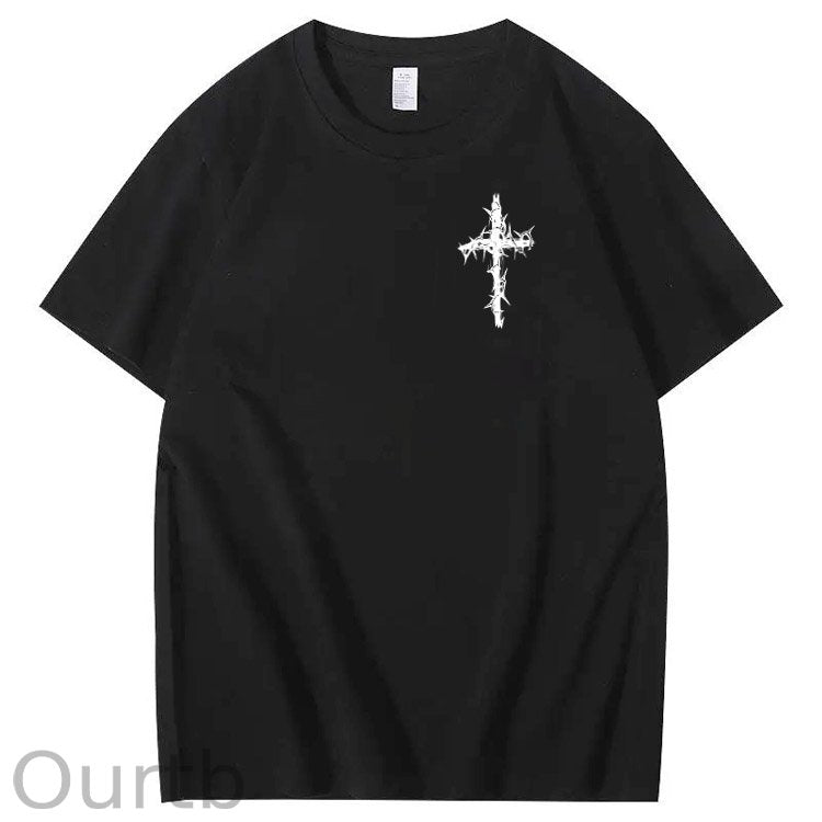 Nails Cross Pattern Print Crew Neck T-Shirt