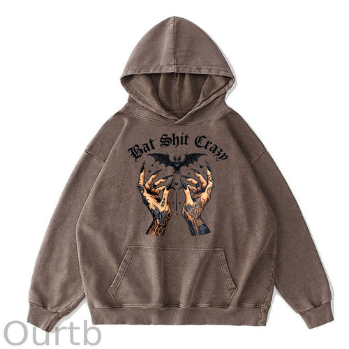 Bat Shit Crazy Pattern Washing And Aging Process 100% 300g Cotton Classic Hoodie