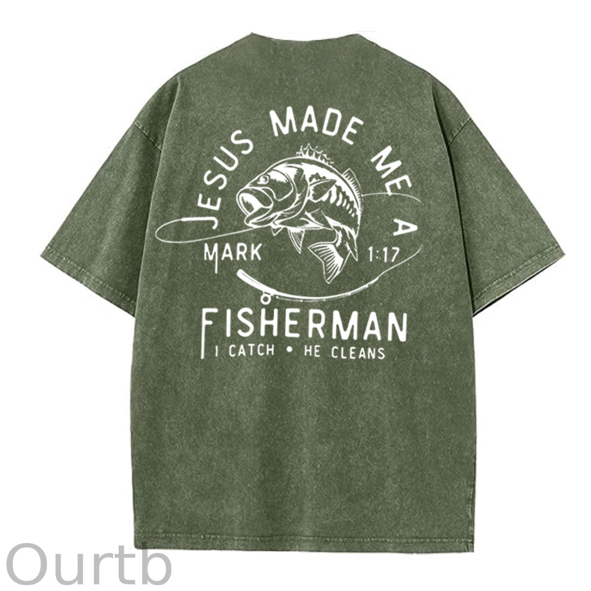 Jesus Made Me A Fisherman Pattern Washing And Aging Process Crew Neck T-Shirt