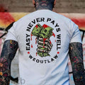 EASY NEVER PAYS WELL Bones and Money White Print T-Shirt