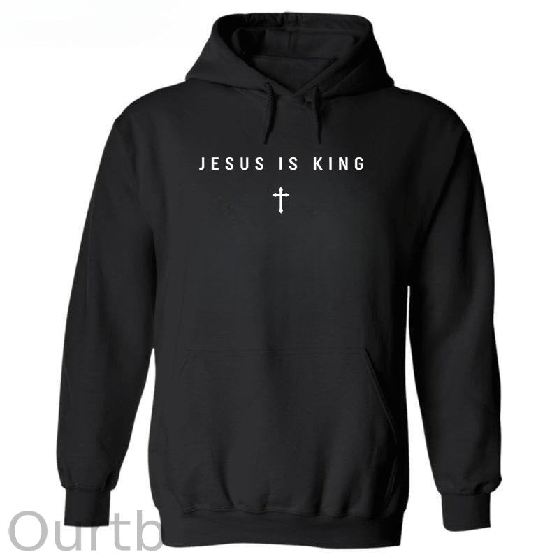 Jesus Is King Cross Graphic Cotton Hooded Sweatshirt