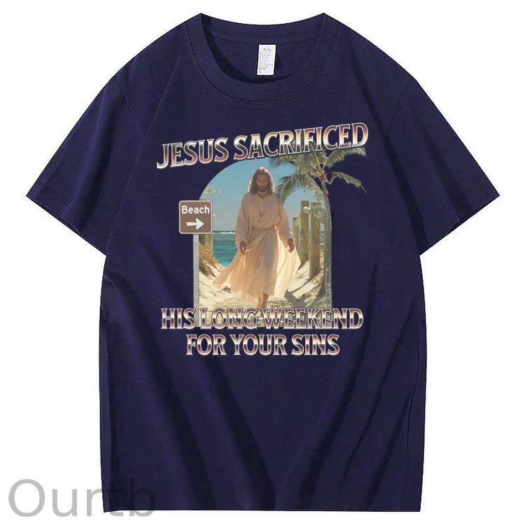 Jesus Sacrifice  Hislong  Weekend  For Your Sins Pattern Print Crew Neck T-Shirt