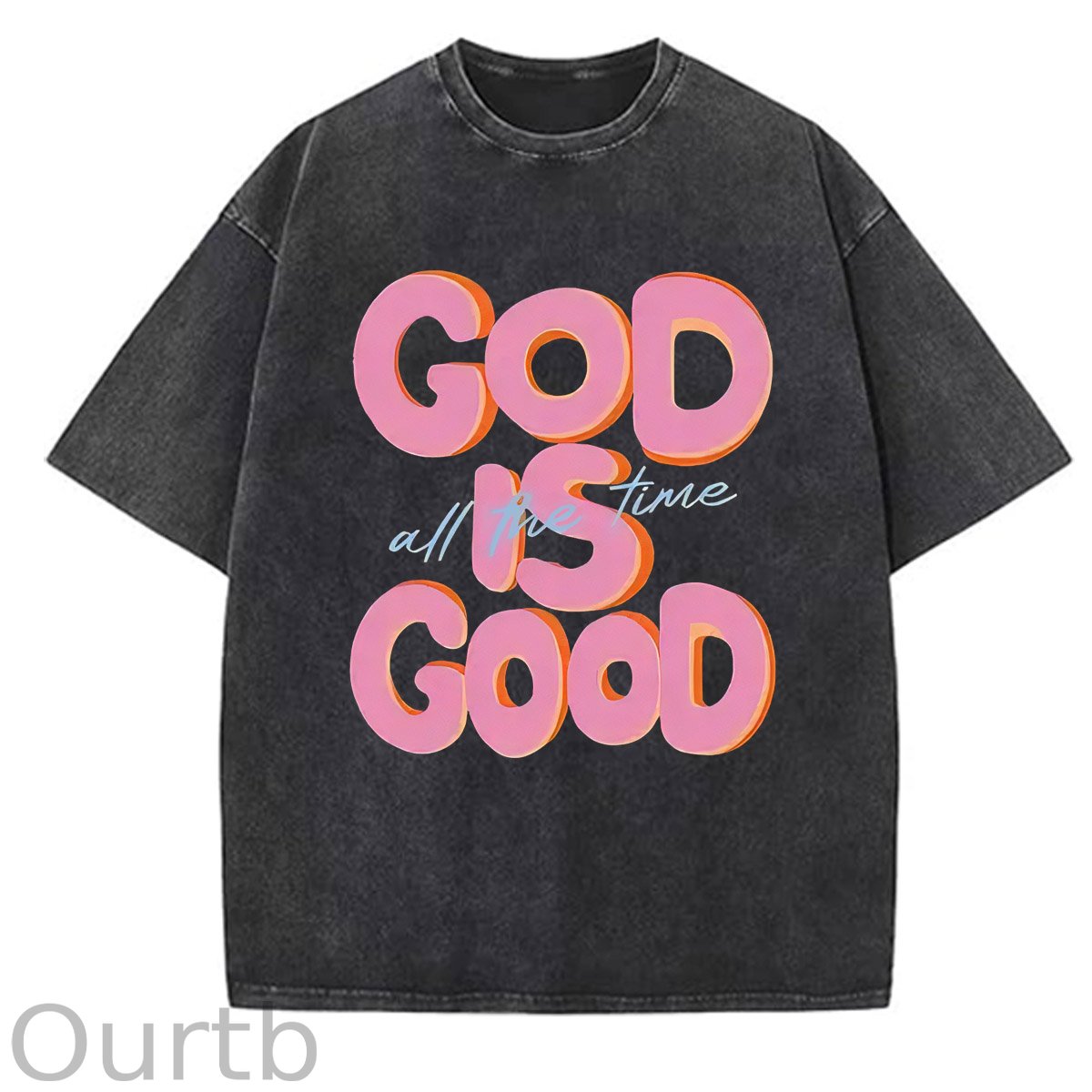 God Is Good All The Time Pattern  Washed Distressed Crew Neck 100% Cototon T-Shirt