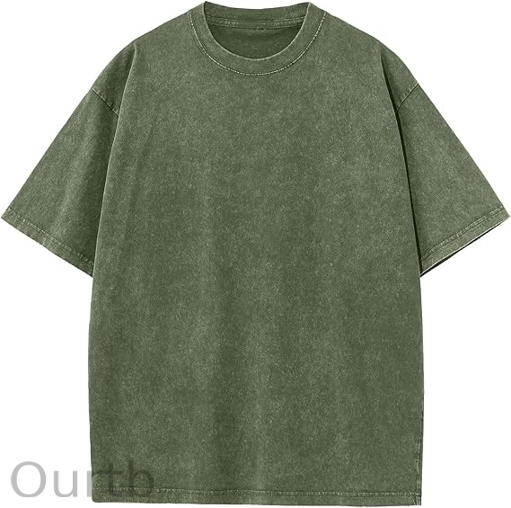 Men's Cotton T-Shirts Oversized Unisex Short Sleeves Casual Loose Wash Solid Basic Tee Tops