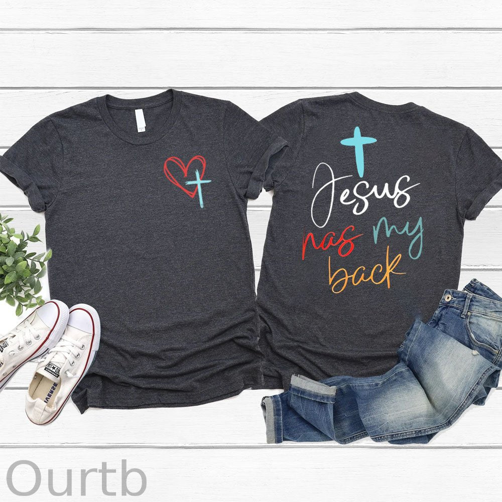 Women's Jesus Has My Back Pattern Round-Neck T-Shirt