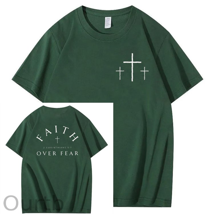 Faith Over  Fear Print Crew Neck T-Shirt