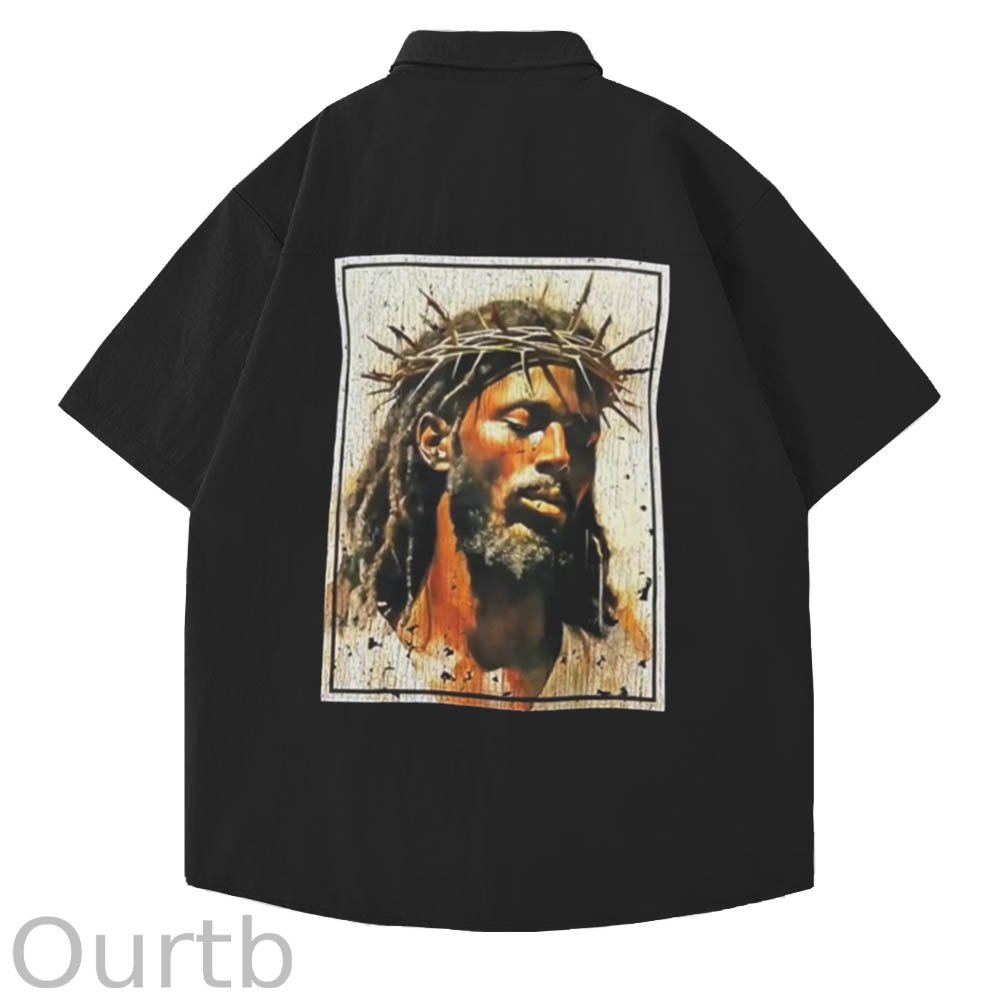 Men's Black Jesus Art Print Shirt