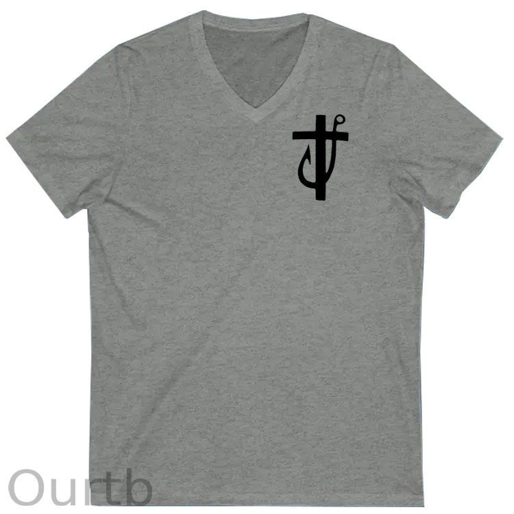 Jesus Made Me A Fisherman Pattern Print 100%Cotton V Neck T-Shirt
