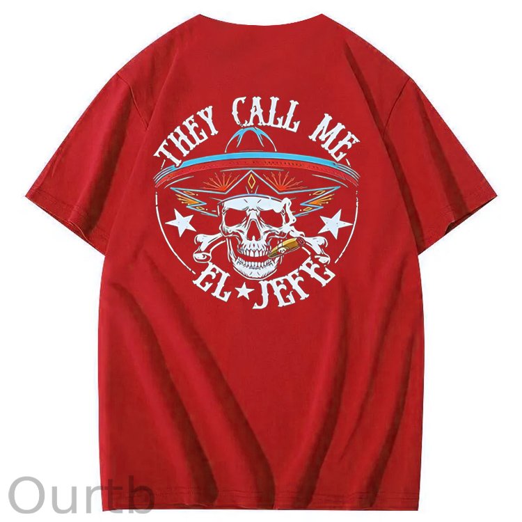 They Call Me El Jefe Pattern 100&Cotton Print T-Shirt