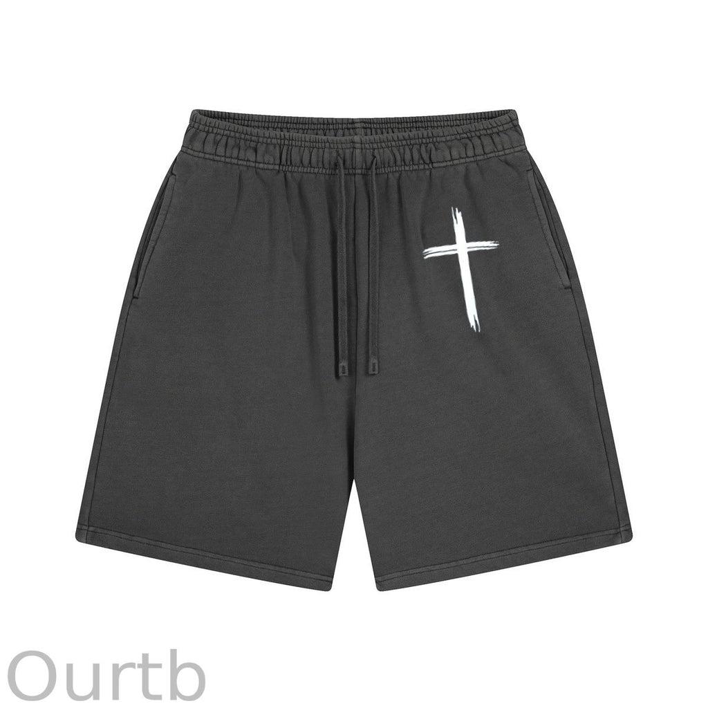 Cross Pattern Print Craft Shorts Pants