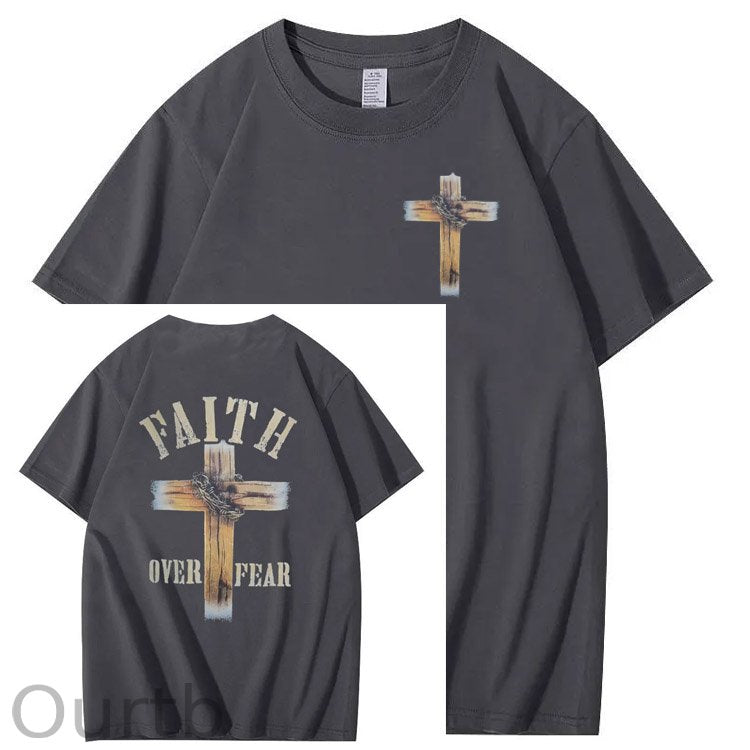 Faith Over Fear  Pattern Print 100%Cotton T-Shirt