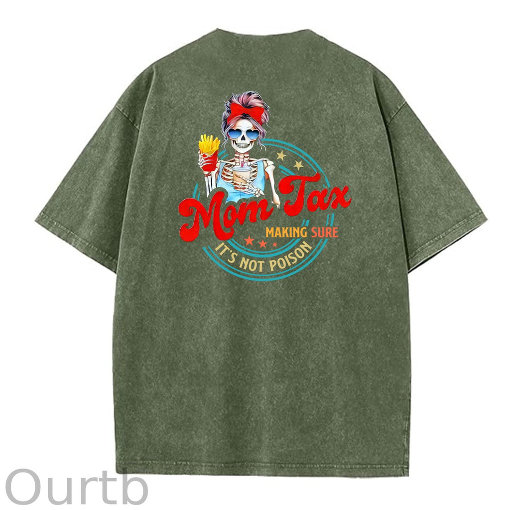 Mom Tax Washed And Distressed Pattern Crew Neck T-Shirt