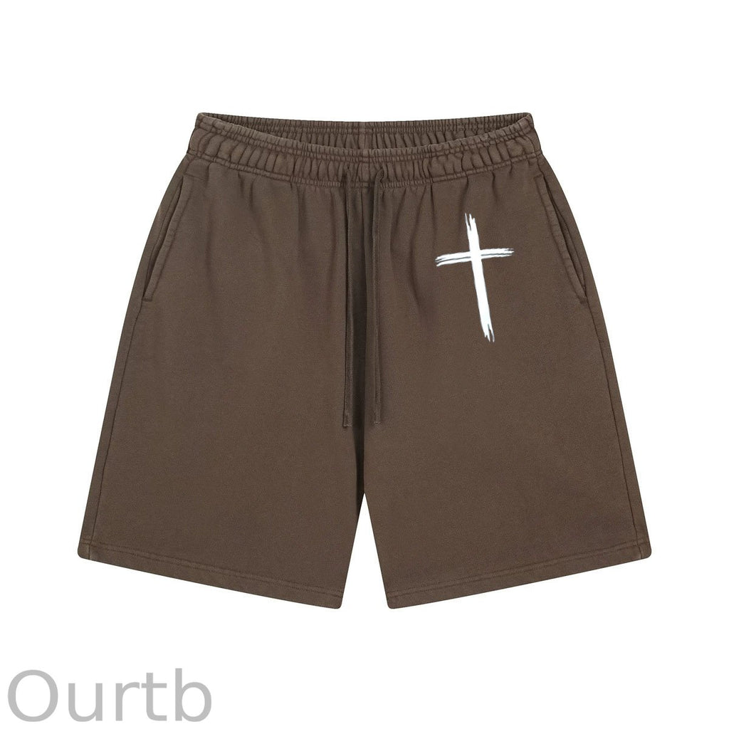 Cross Pattern Print Craft Shorts Pants