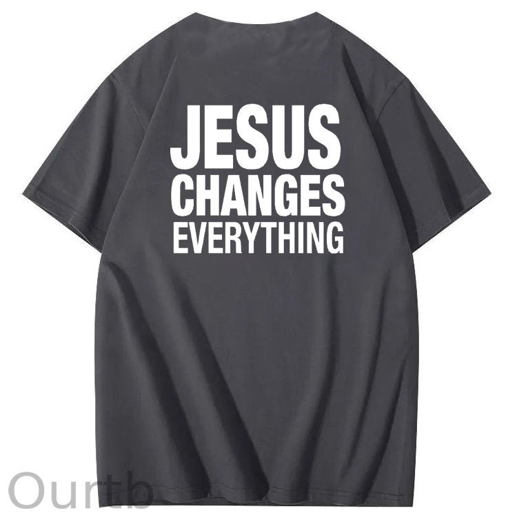 Jesus Changes Everything Pattern Print Crew Neck T-Shirt